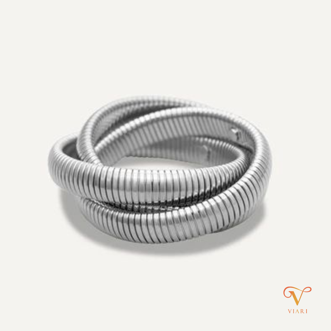 Chunky 3 Layered Bangle - Silver