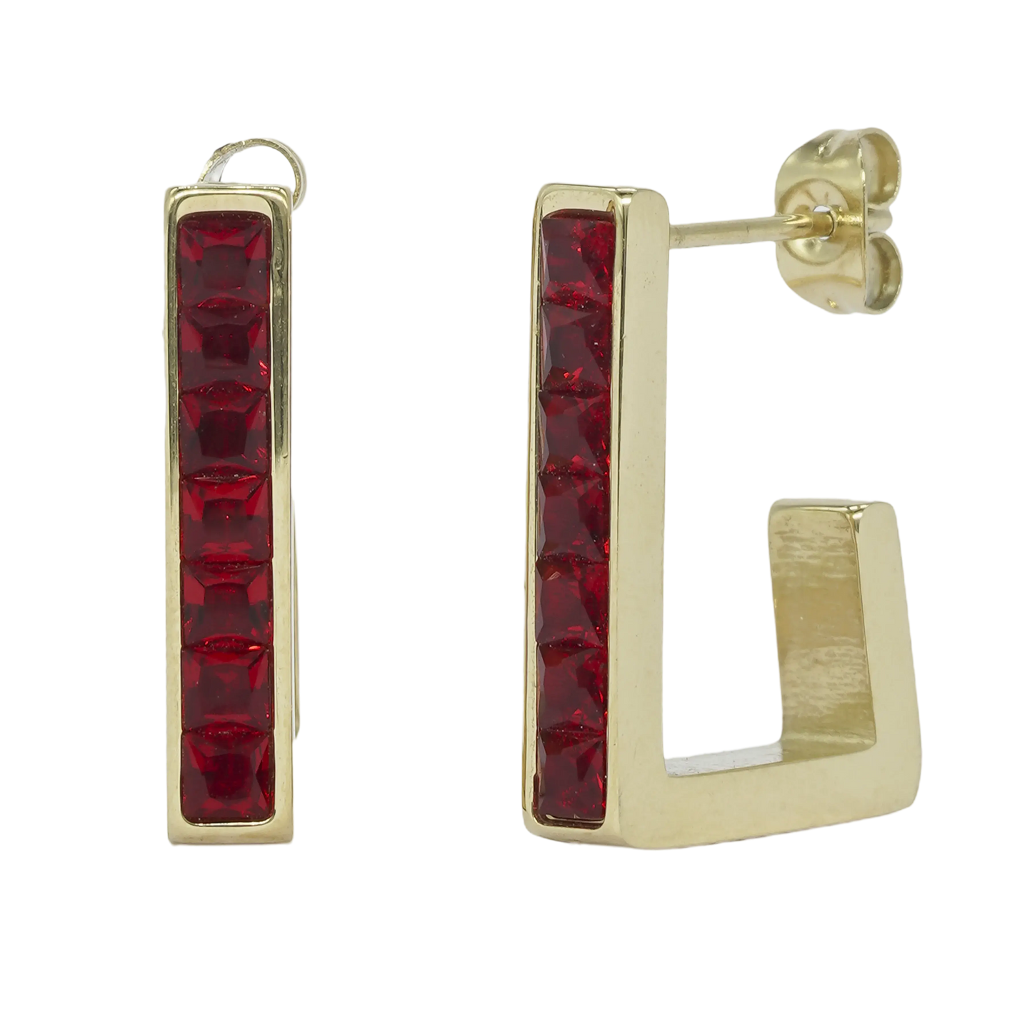 U Cz Hoop Earrings - Red