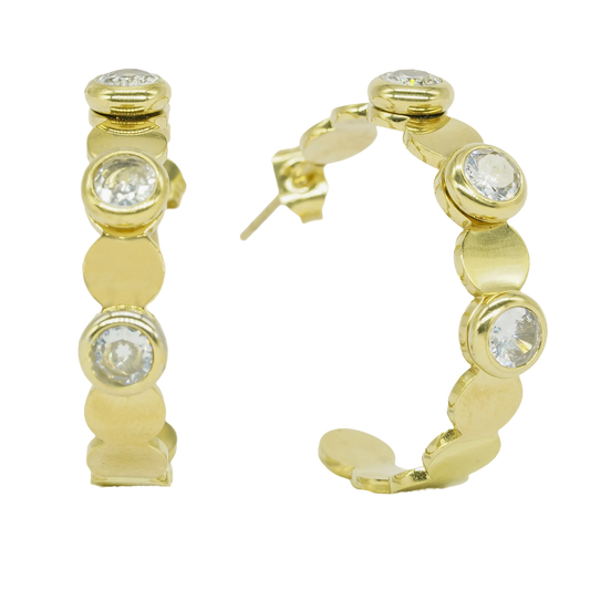 Triple White Stone Hoop Earrings