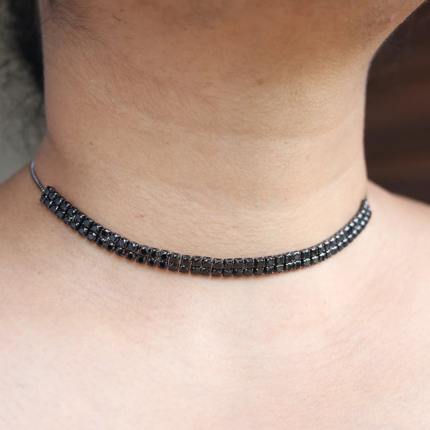 Two Line Choker Necklace - Black