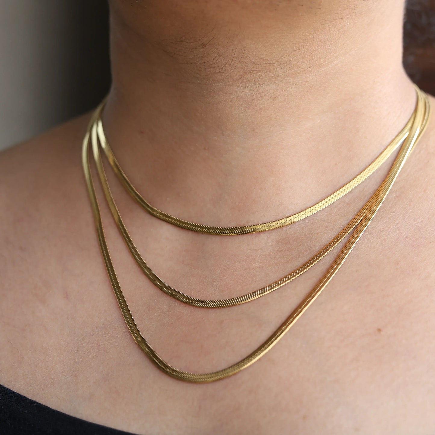 Zara Triple Layered Herringbone Necklace