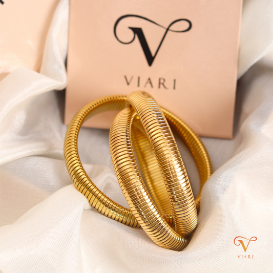 Chunky 3 Layered Bangle - Gold