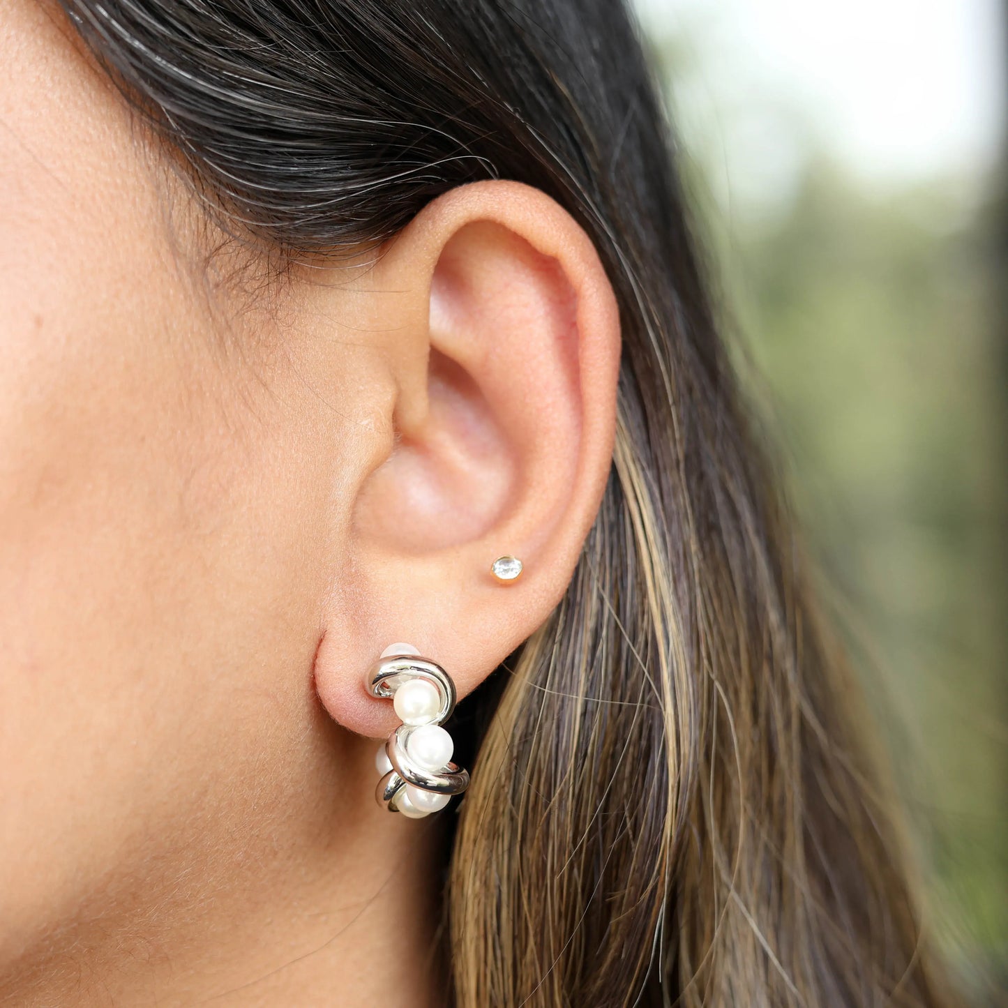 Twisted Pearl Hoops
