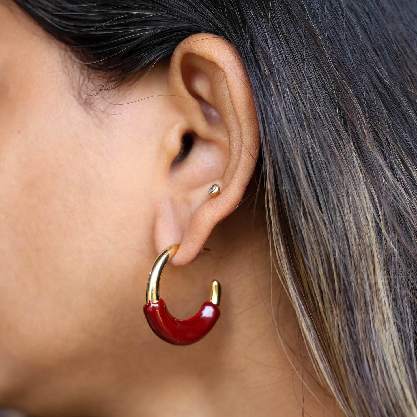 Resin Hoop Earrings - Maroon