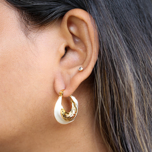 Enamel Hoop Earrings - White