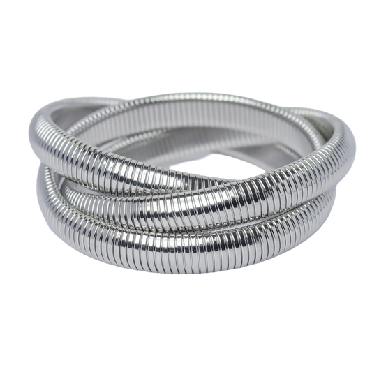 Chunky 3 Layered Bangle - Silver