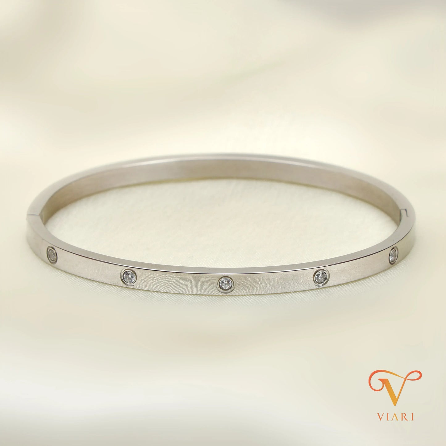 Dainty Classic Bangle with Stones- Silver