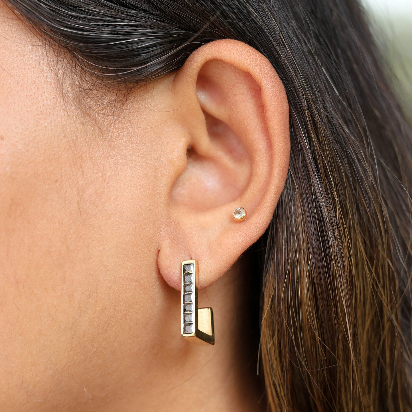 U Cz Hoop Earrings - Black