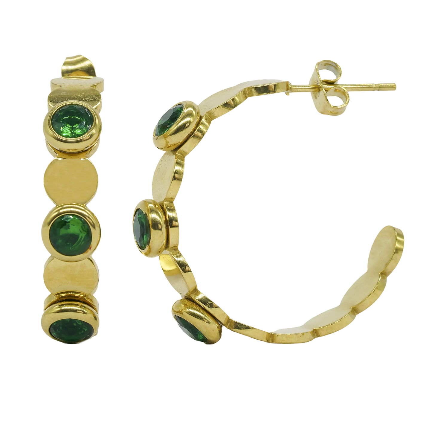Triple Green Stone Hoop Earrings