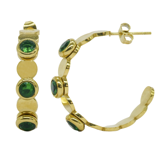 Triple Green Stone Hoop Earrings