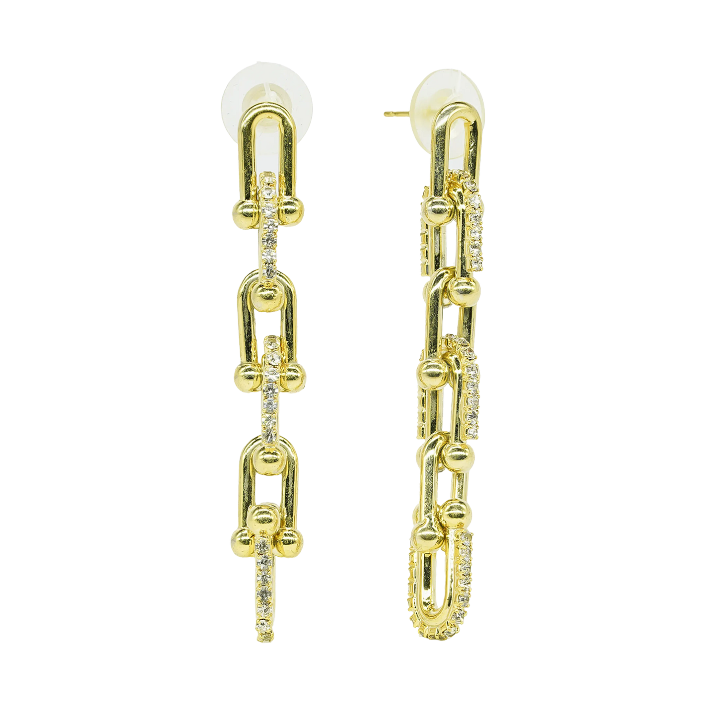 Diamond Studded U Link Dangle Earrings