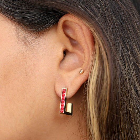 U Cz Hoop Earrings - Red