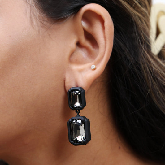 Stone Dangle Earrings - Black