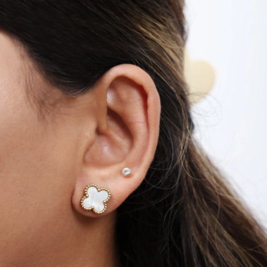 Mini Clover Stud Earrings - White