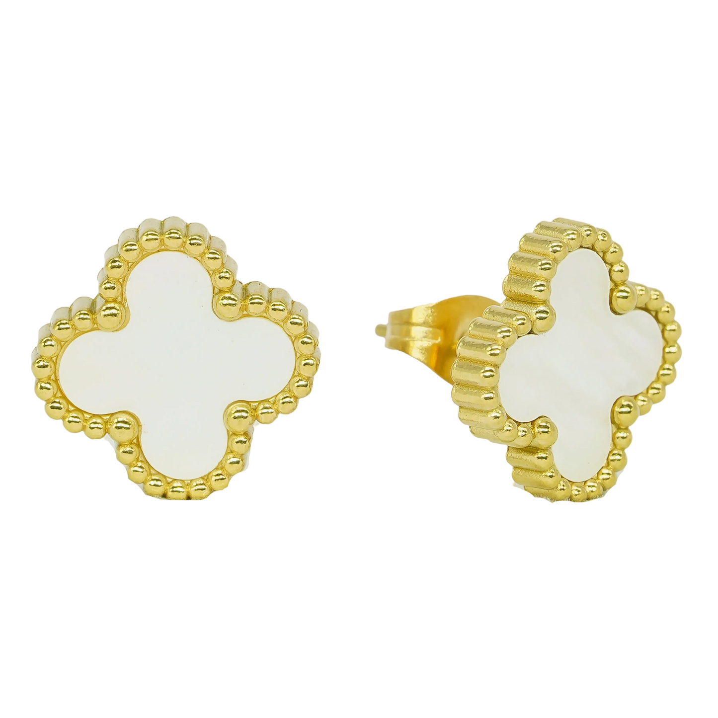 Mini Clover Stud Earrings - White