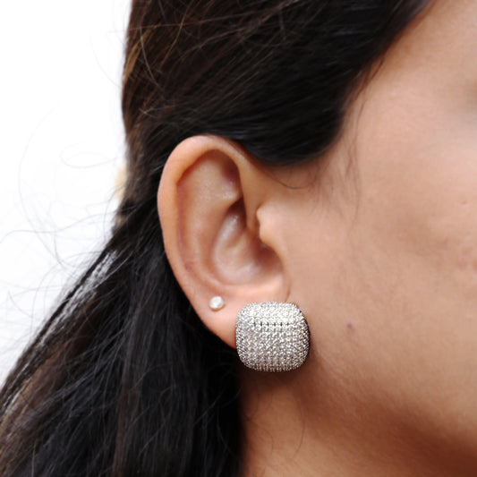Cz Square Studs - Silver