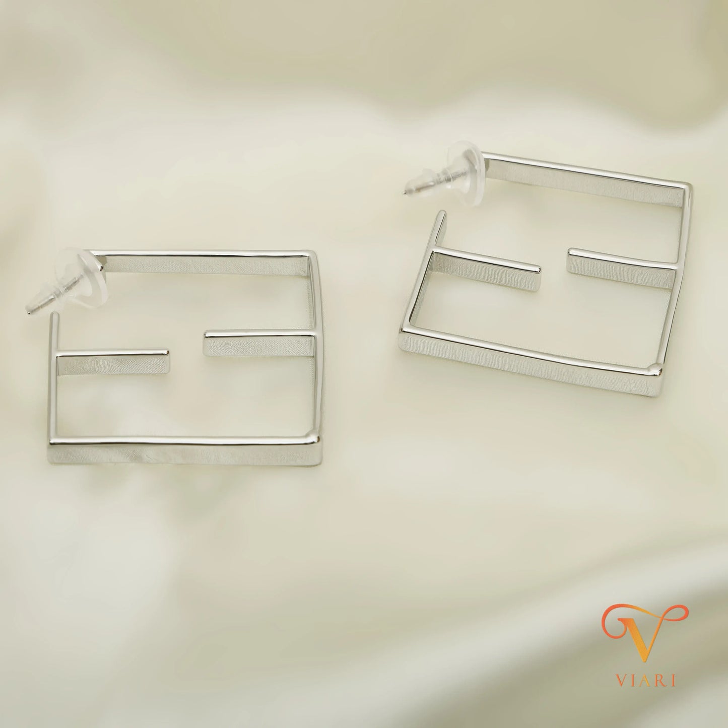 Statement Square Hoop Earrings - Silver