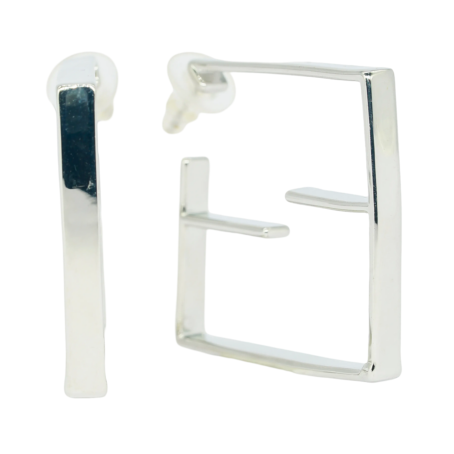 Statement Square Hoop Earrings - Silver