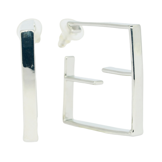 Statement Square Hoop Earrings - Silver