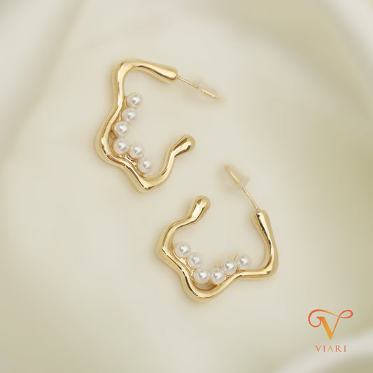 Wave Hoop Earrings with Pearls