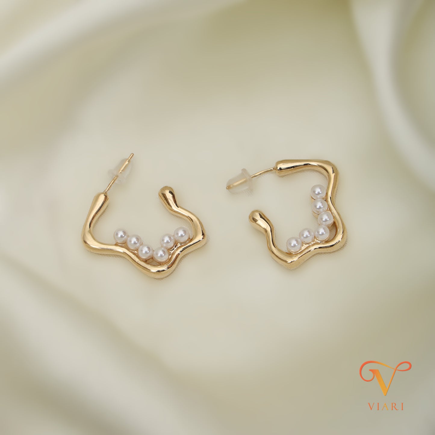 Wave Hoop Earrings with Pearls