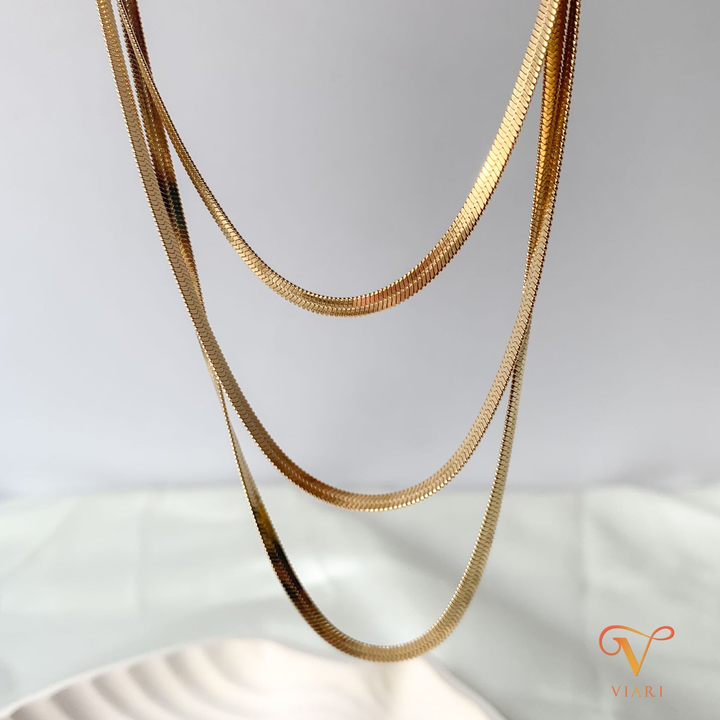 Zara Triple Layered Herringbone Necklace