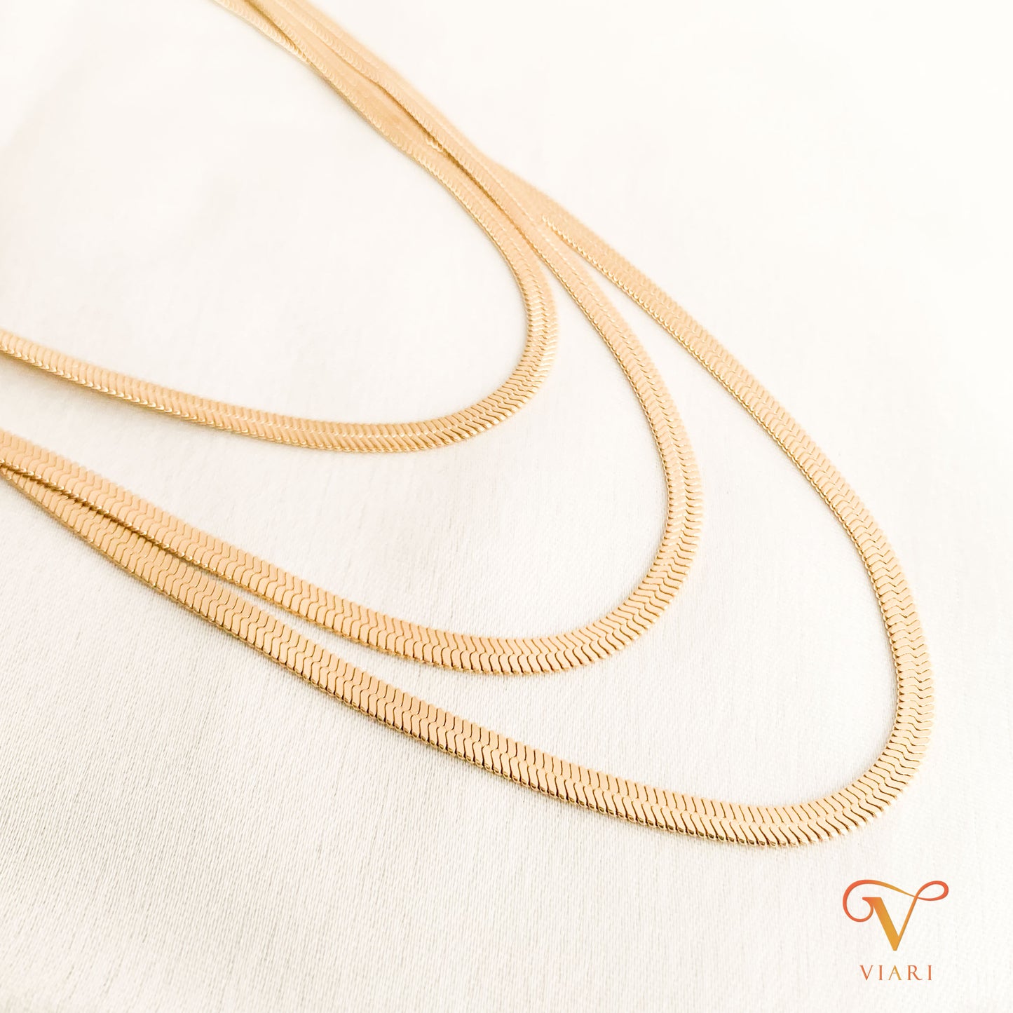 Zara Triple Layered Herringbone Necklace