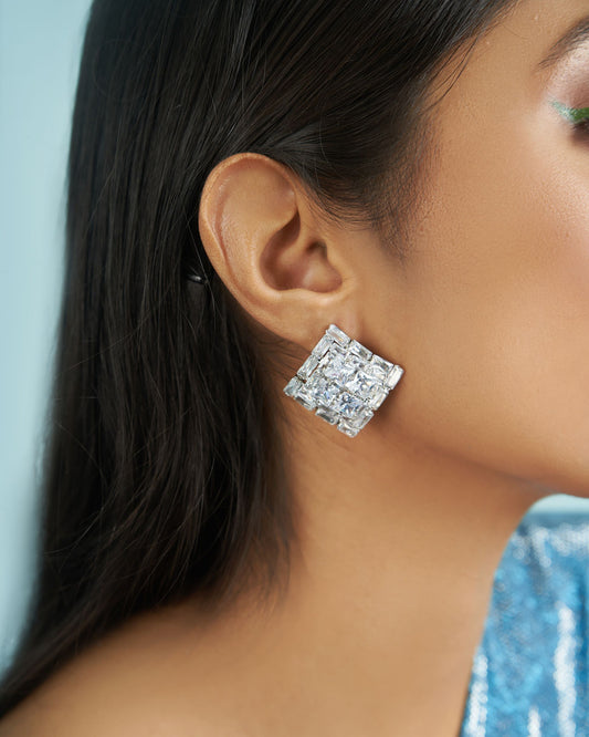 Statement Cz Square Stud Earrings