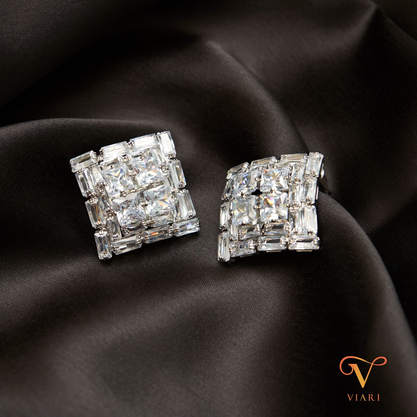 Statement Cz Square Stud Earrings