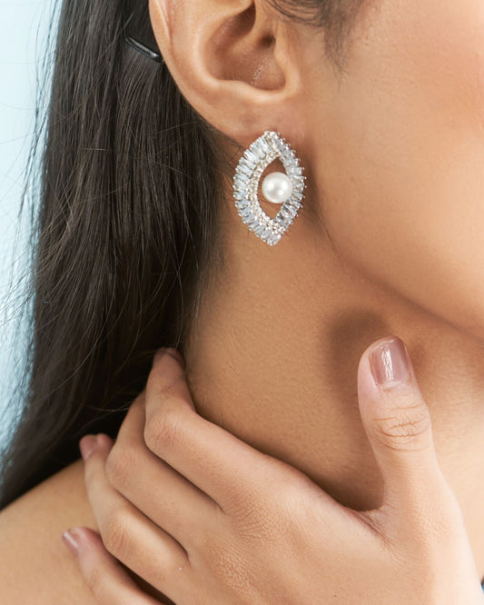 Macy Eye Cz Stud Earrings with Pearl