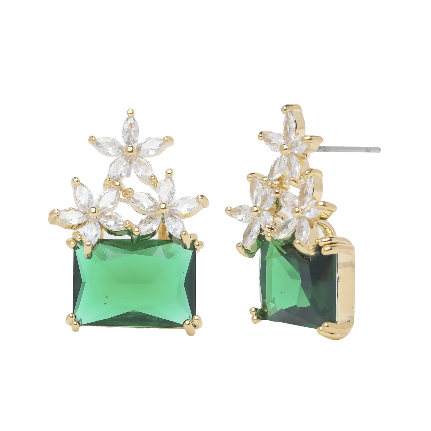 Cz Square Emerald Drop Earrings