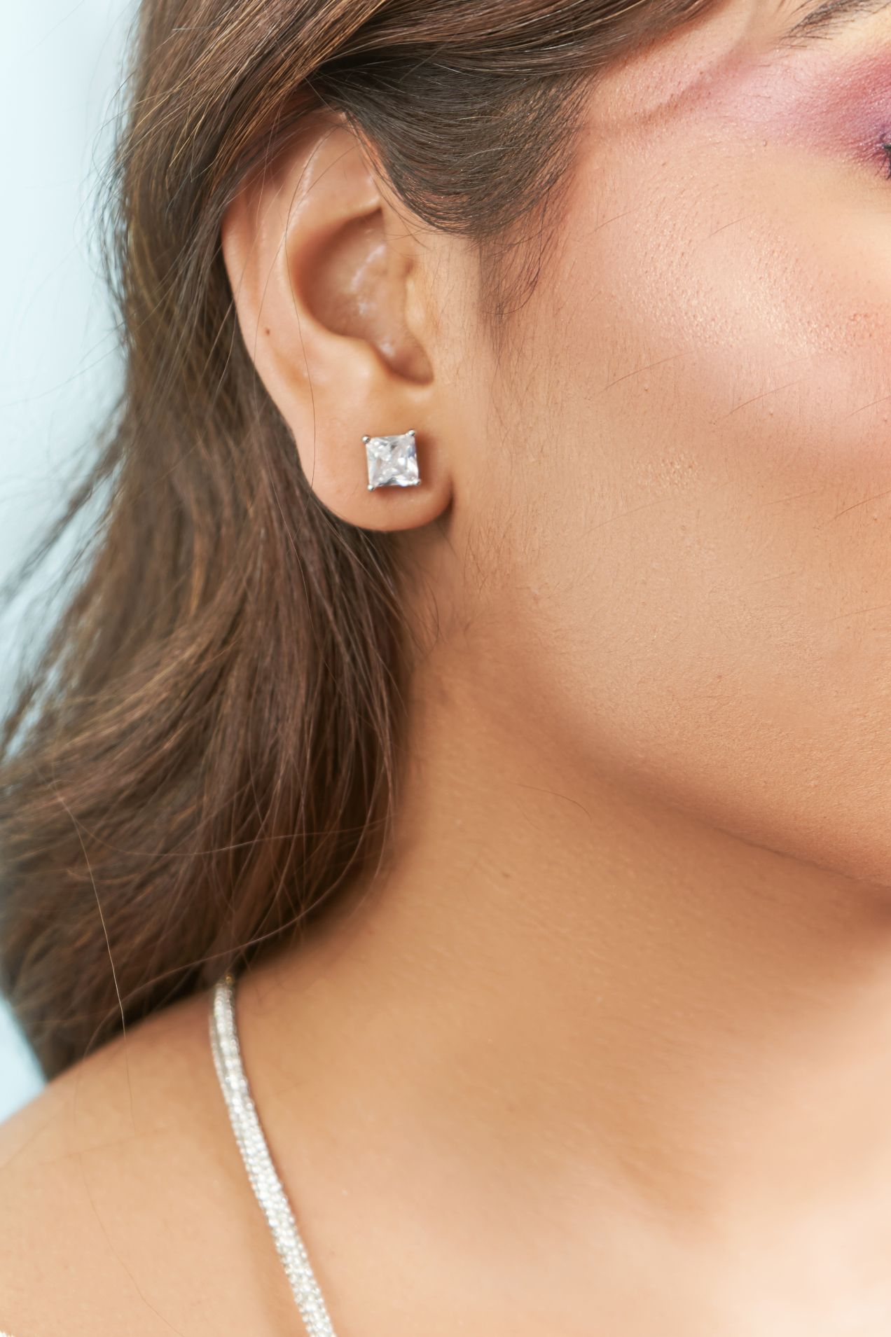 Square Cut Cz Stud Earrings