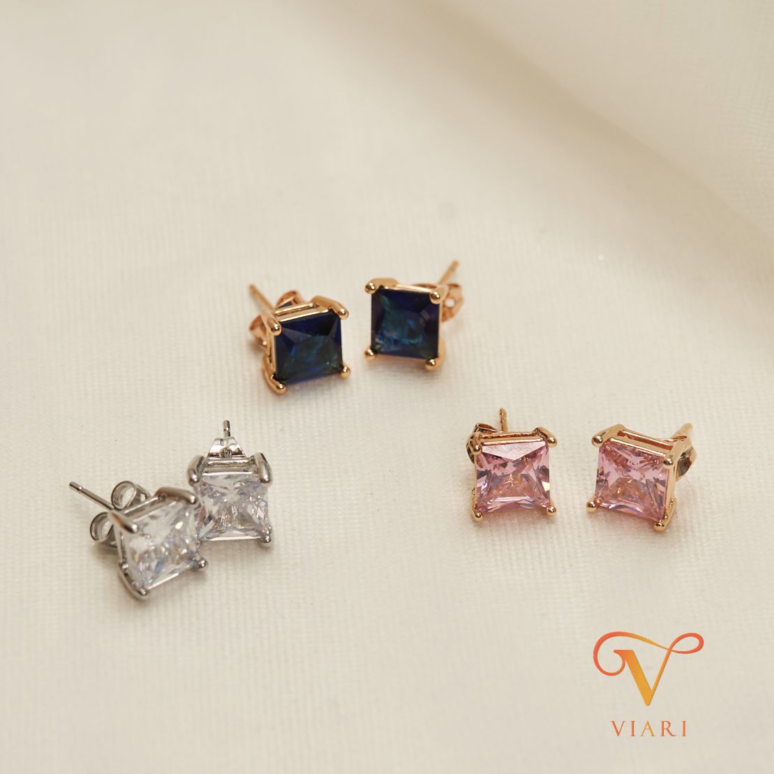 Square Cut Cz Stud Earrings