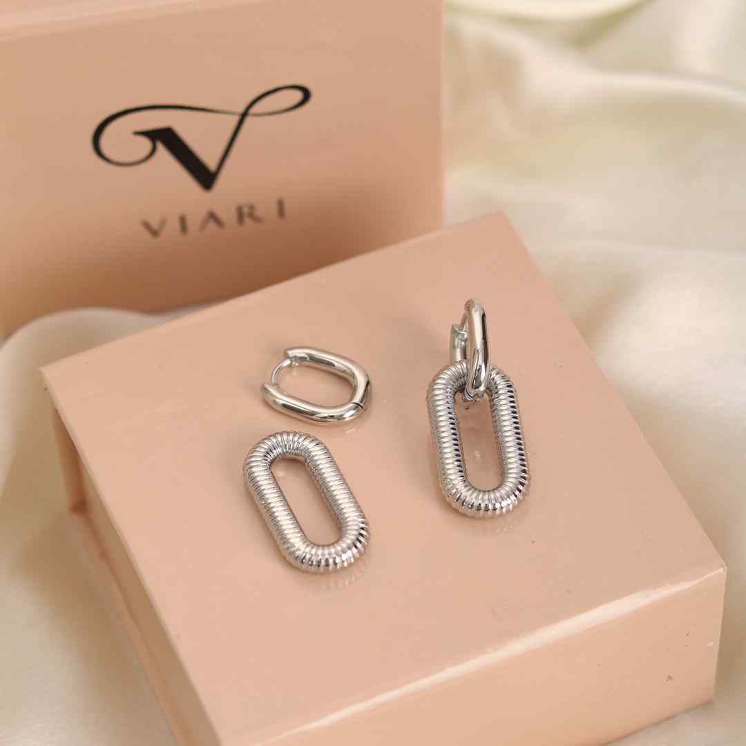 Detachable Box Hoop Earrings - Silver