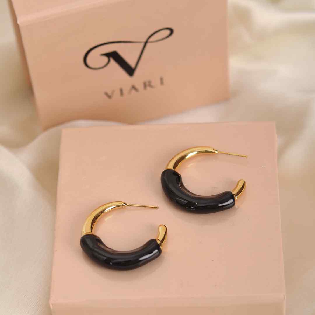 Resin Hoop Earrings - Black