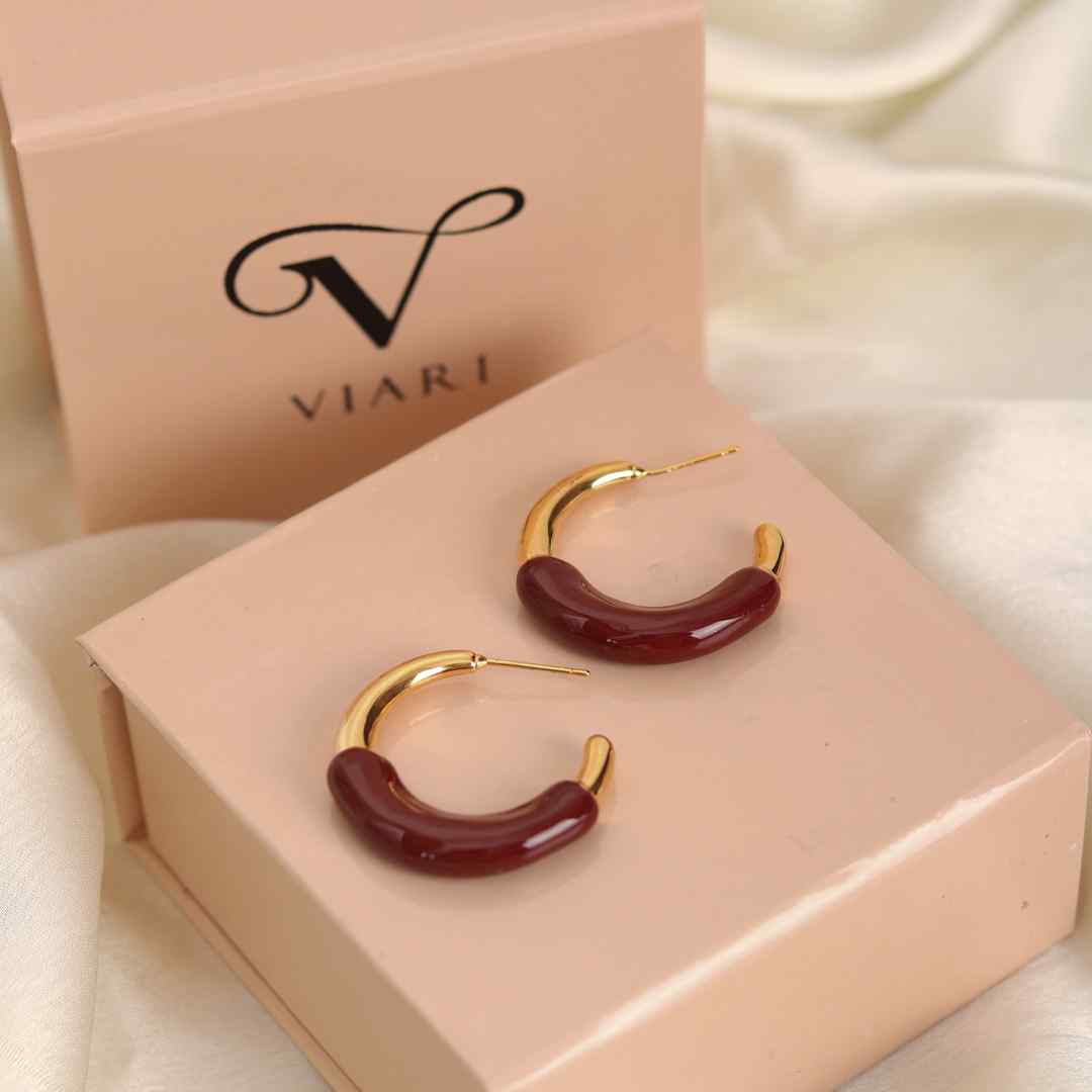 Resin Hoop Earrings - Maroon