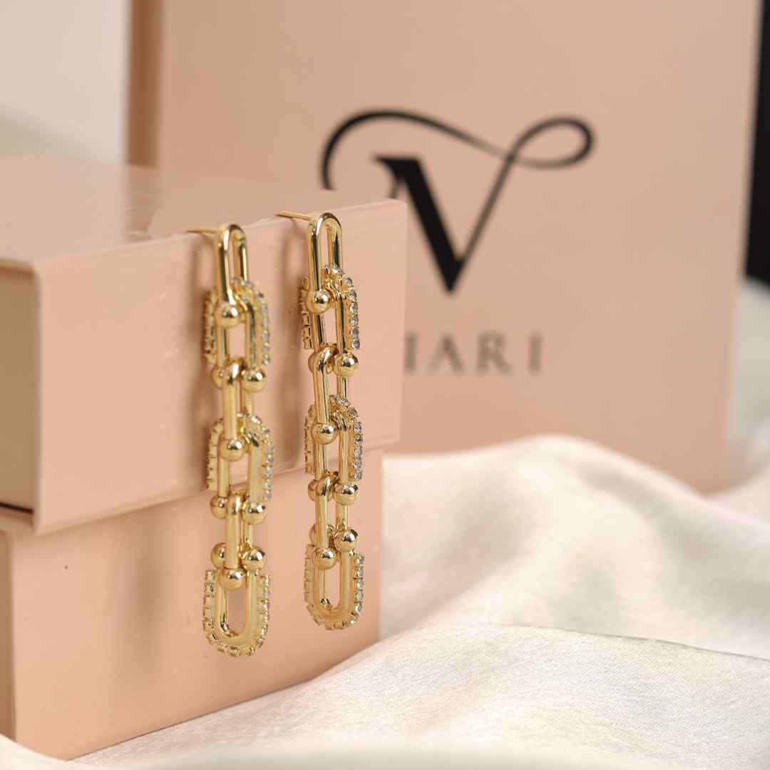 Diamond Studded U Link Dangle Earrings
