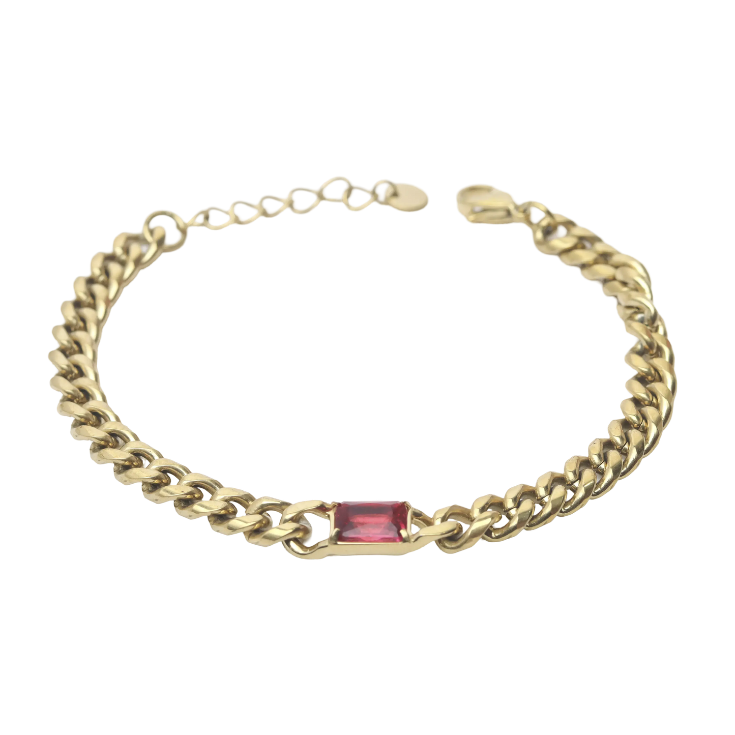 Red Stone Link Chain Bracelet