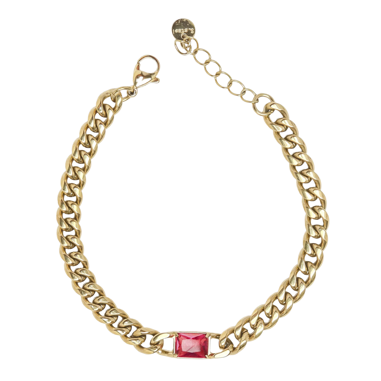 Red Stone Link Chain Bracelet