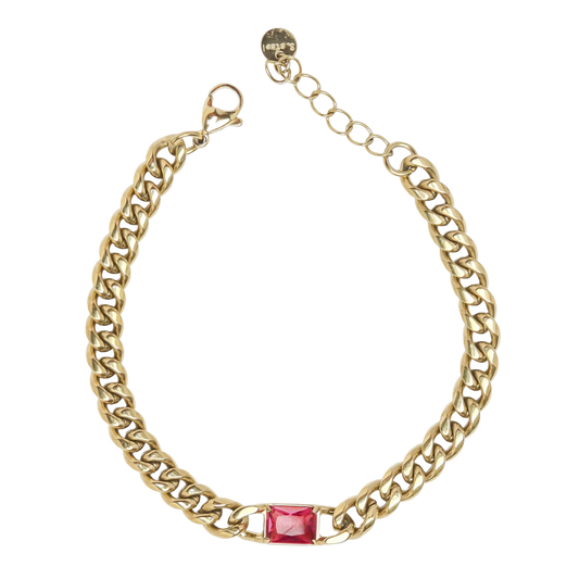Red Stone Link Chain Bracelet