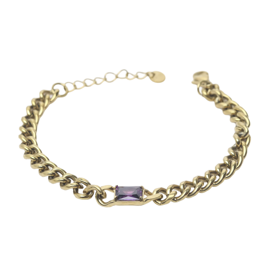 Purple Stone Link Chain Bracelet