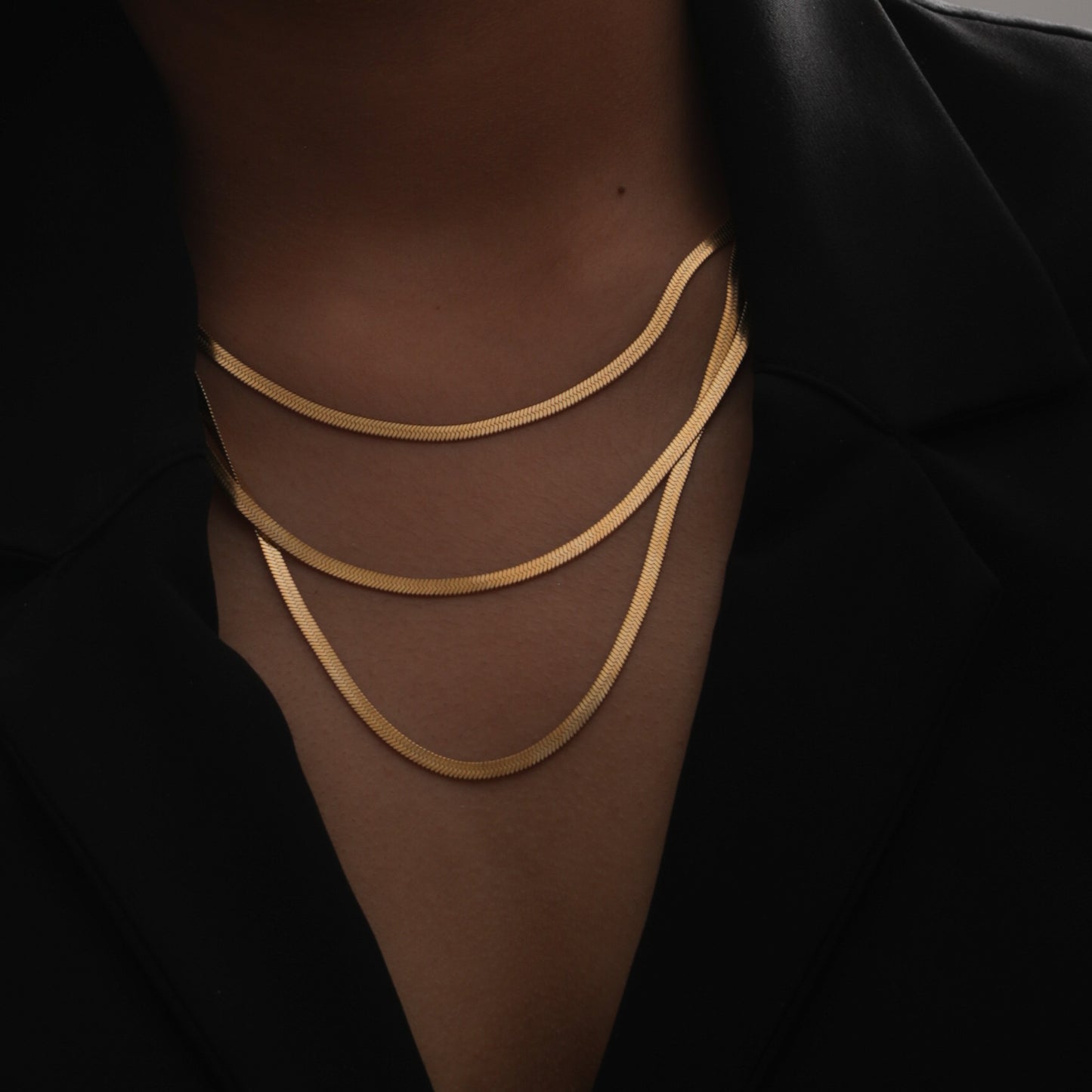Zara Triple Layered Herringbone Necklace