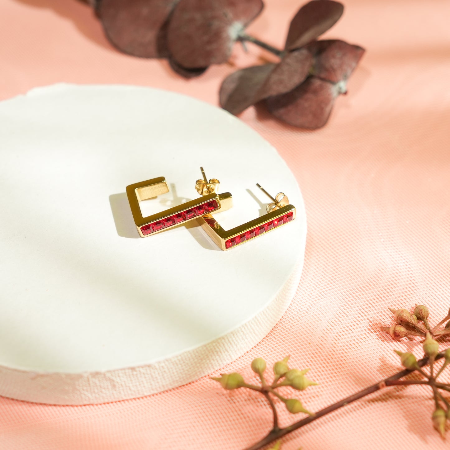 U Cz Hoop Earrings - Red