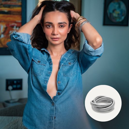 Chunky 3 Layered Bangle - Silver
