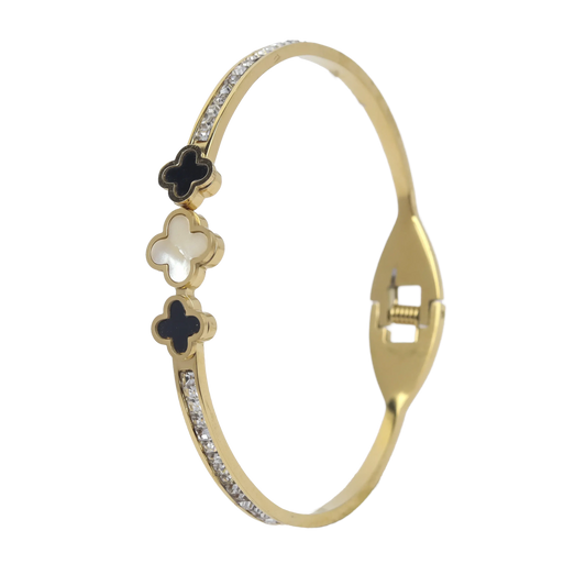 Clover Bangle with Cz - BnW