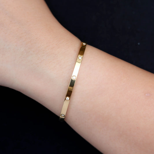 Dainty Classic Bangle with Stones- Gold