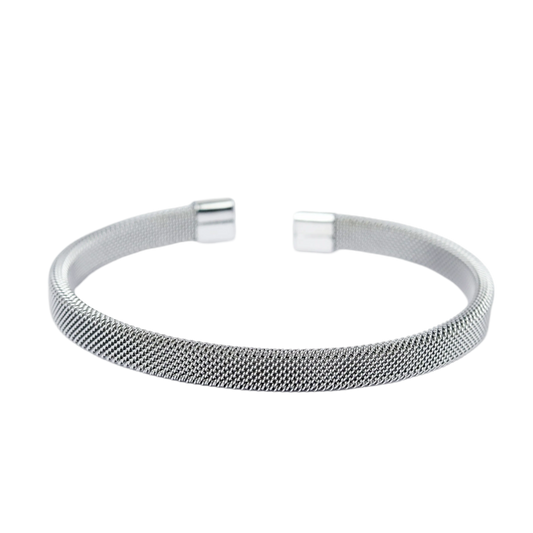 Mesh Cuff Bangle - Silver