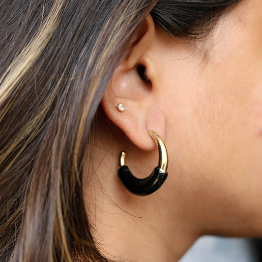 Resin Hoop Earrings - Black