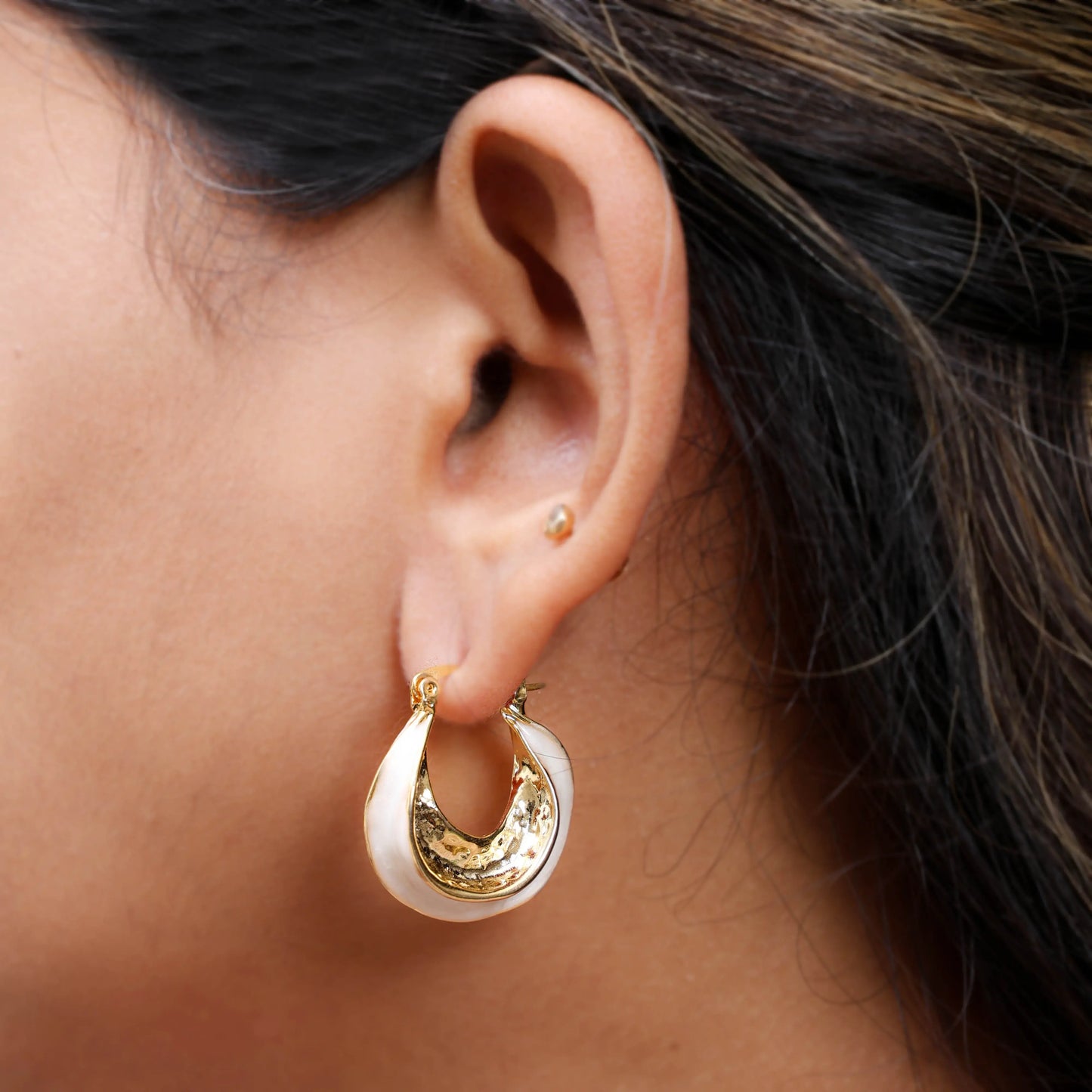 Enamel Hoop Earrings - White