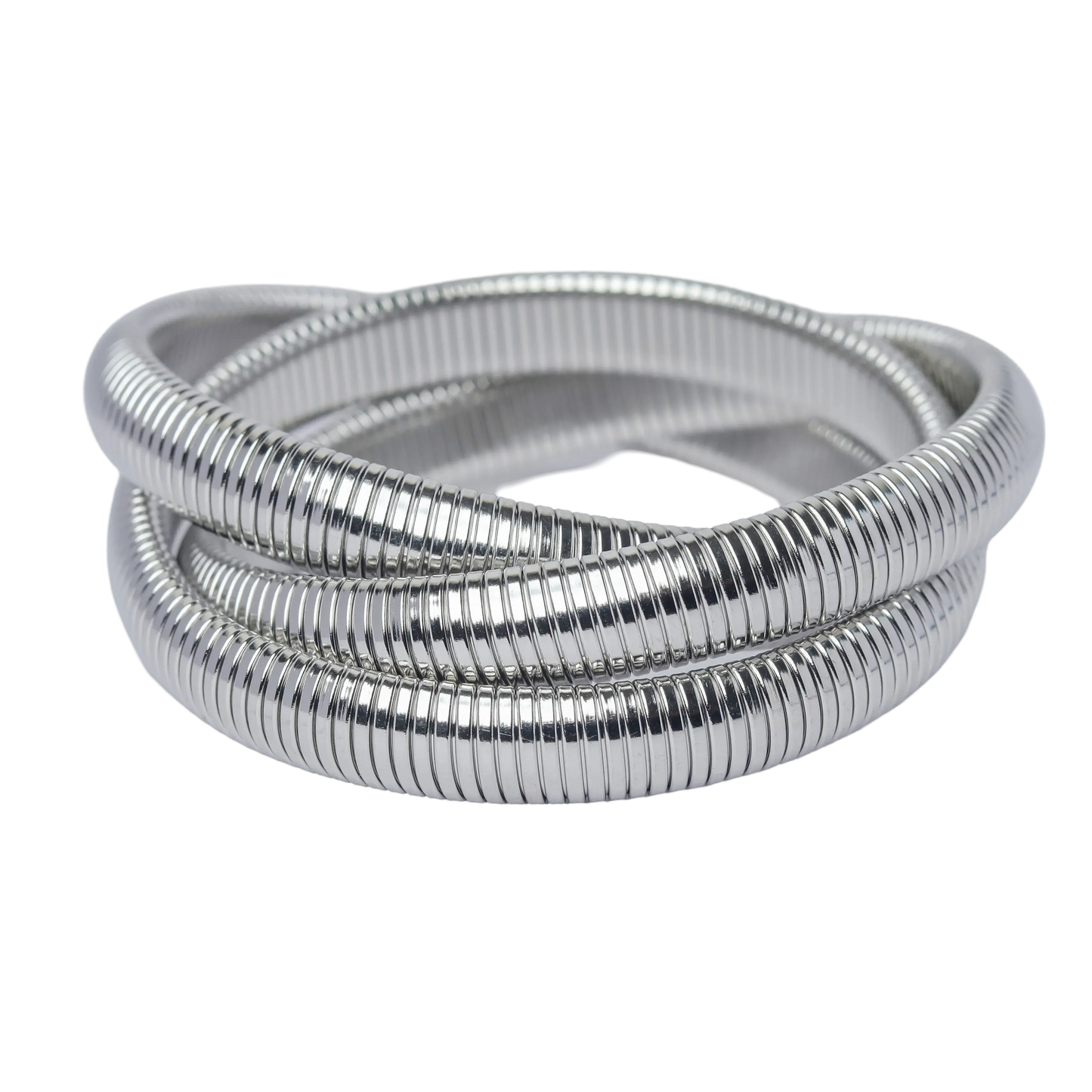 Chunky 3 Layered Bangle - Silver